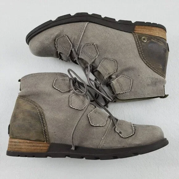 Sorel Major Carly Lace Up Boot Womens 8.5 Beige Canvas Ankle Military Combat - Picture 6 of 10